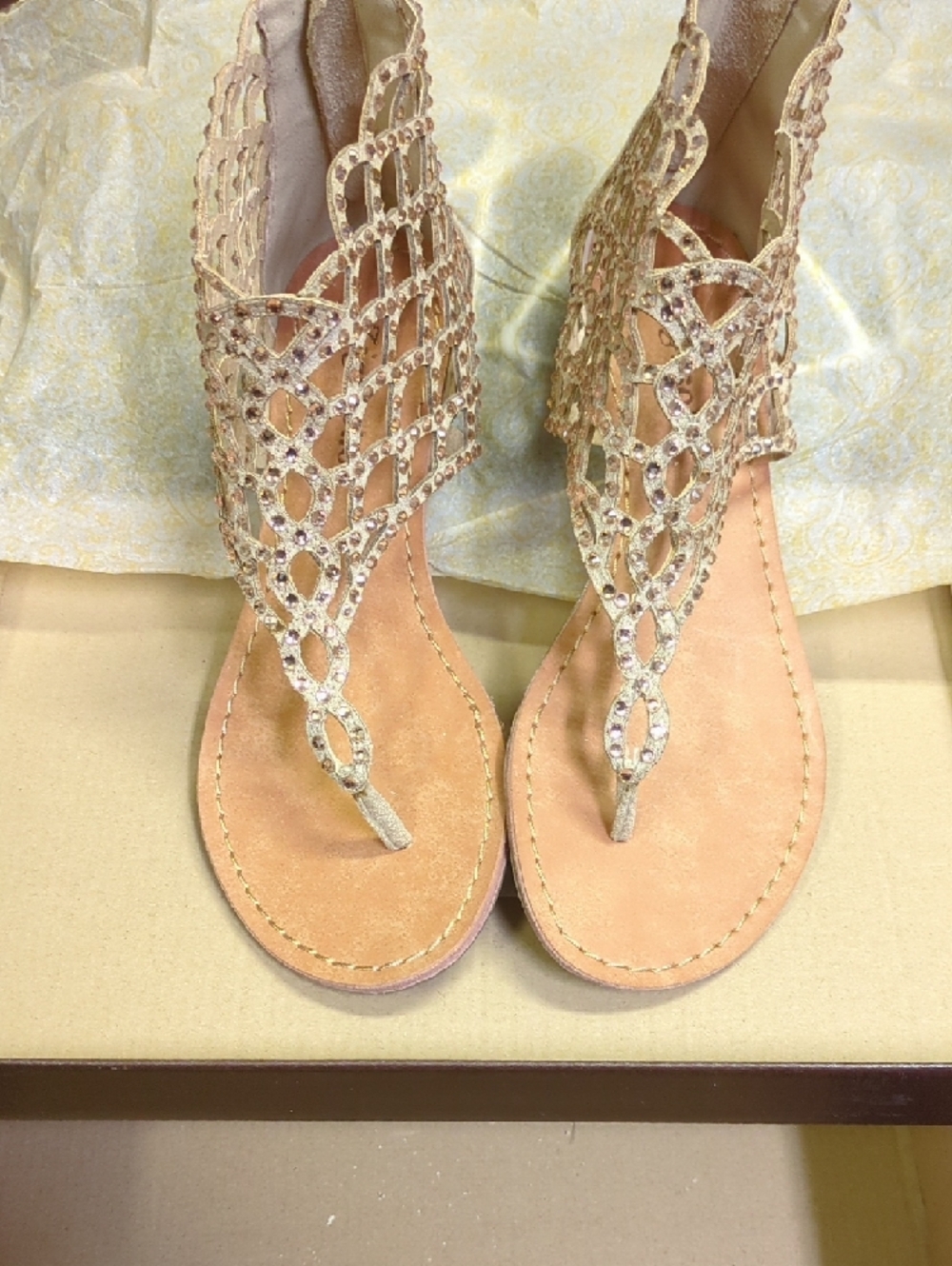 Zigi Soho Gold Embellished Cutout Gladiator Sandals - Picture 3 of 6